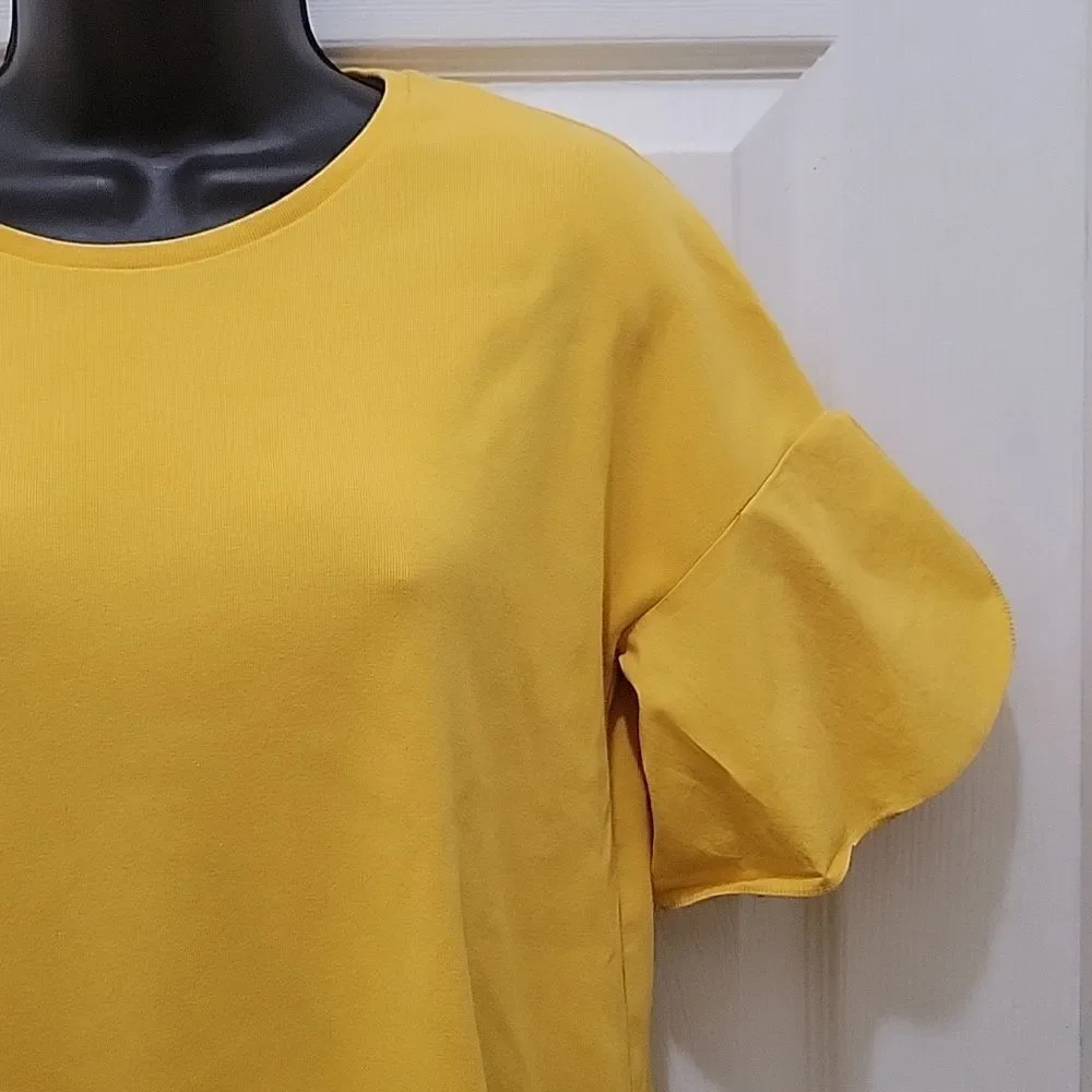 COS Mustard Yellow Petal Flutter Short Sleeve Top
